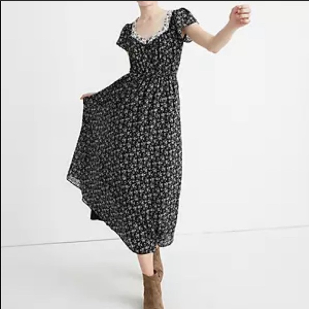 Madewell Textured Chiffon Floral Midi Dress